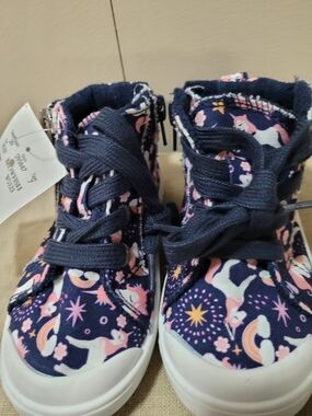 Children's Navy Unicorn High-Top Sneakers with Pink Accents